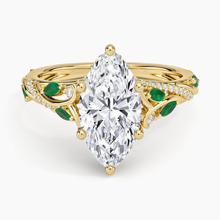 Begonia Vine Marquise Cut Diamond and Lab Emerald Ring