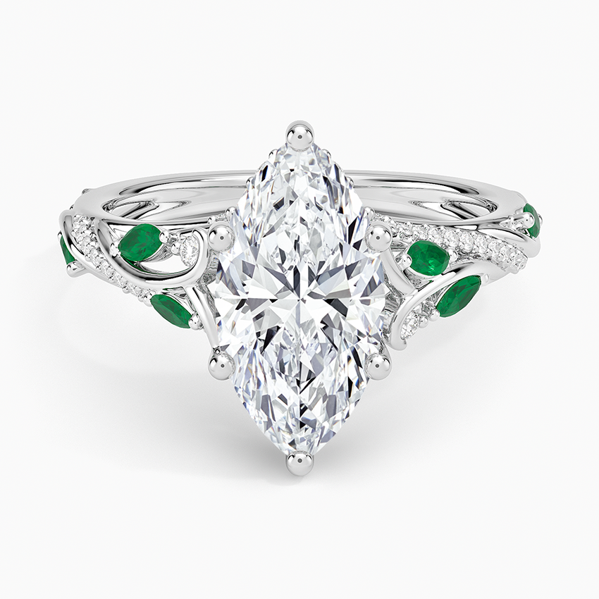 Begonia Vine Marquise Cut Diamond and Lab Emerald Ring