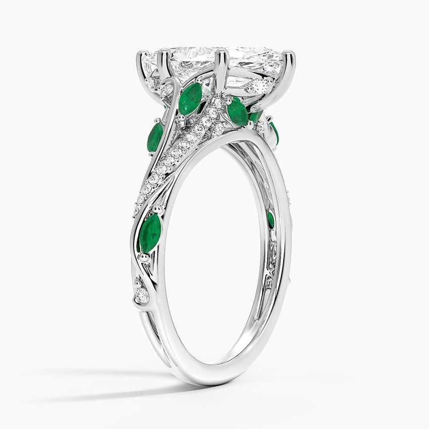 Begonia Vine Marquise Cut Diamond and Lab Emerald Ring