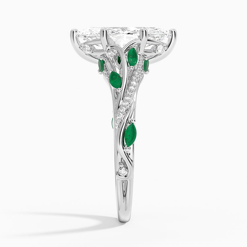 Begonia Vine Marquise Cut Diamond and Lab Emerald Ring