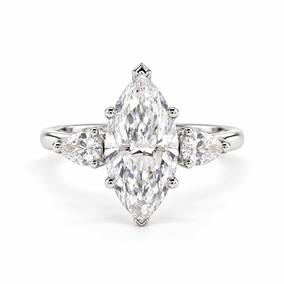 2 Carat Marquise Engagement Ring Three Stone Lab Diamond Ring