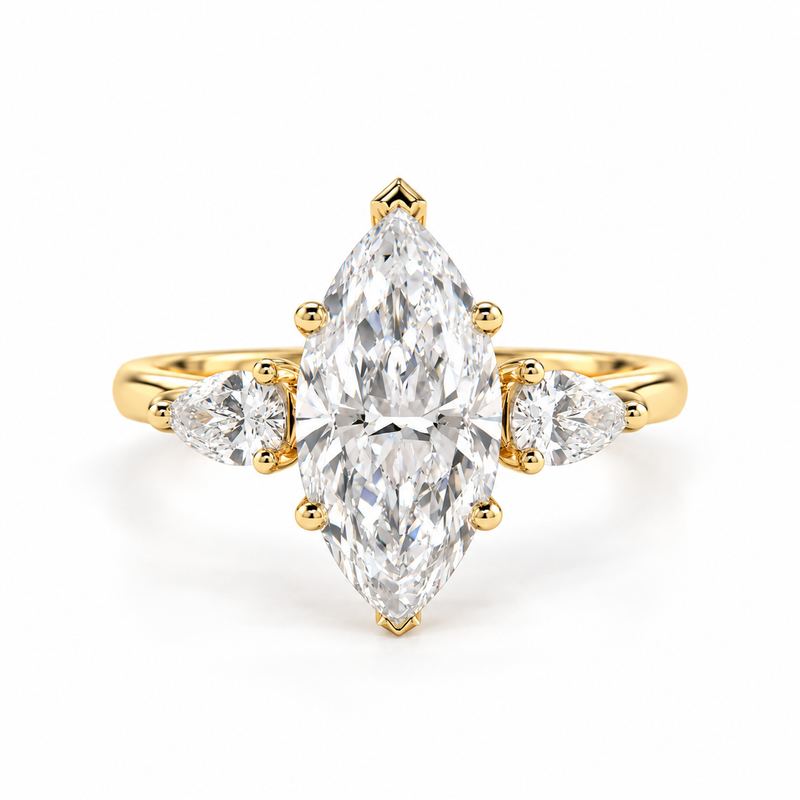 2 Carat Marquise Engagement Ring Three Stone Lab Diamond Ring