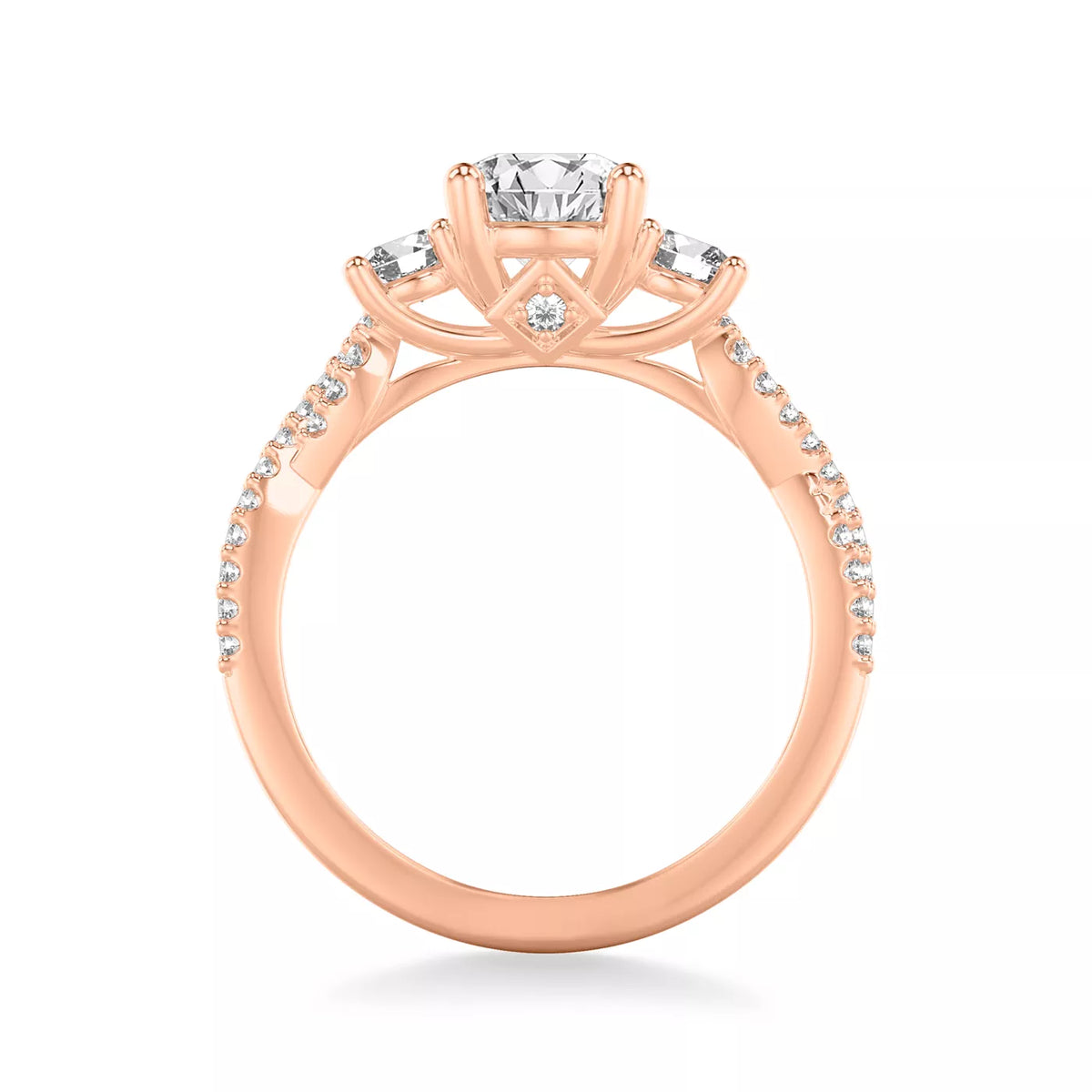 Round Cut Three Stone Engagement Ring with Round Pavé Band-Lab Grown Diamond & Moissanite