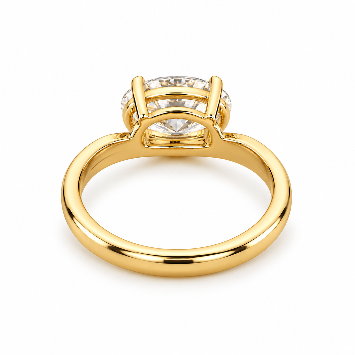 oval lab grown diamond engagement ring in gold, top view