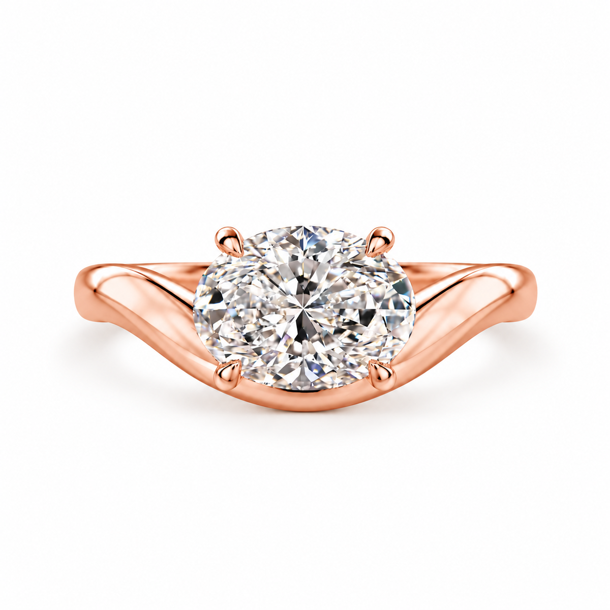 oval lab grown diamond engagement ring in gold, side profile