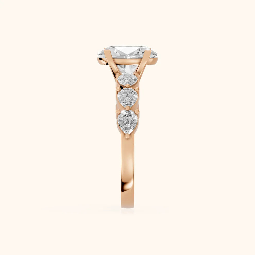 Oval Cut Lab Grown Diamond & Moissanite Three Stone Engagement Ring with Round Side Stones