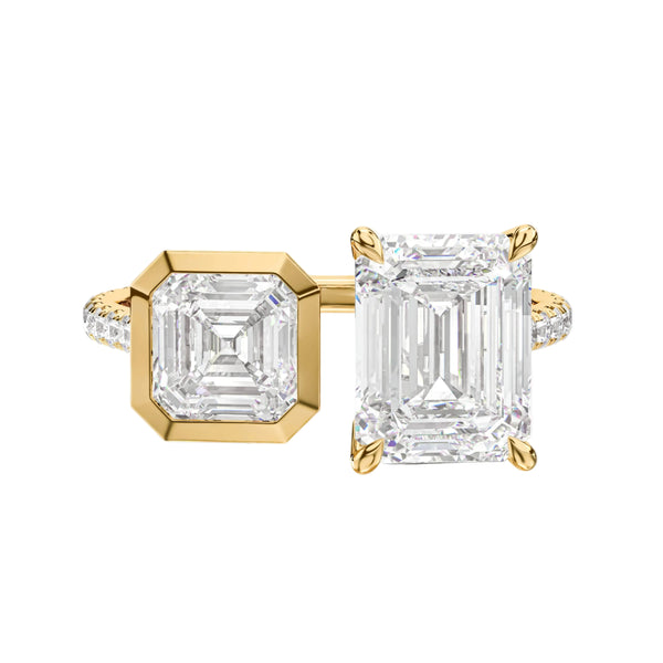 Asscher & Emerald Lab Grown Diamond & Moissanite Open Cuff Ring
