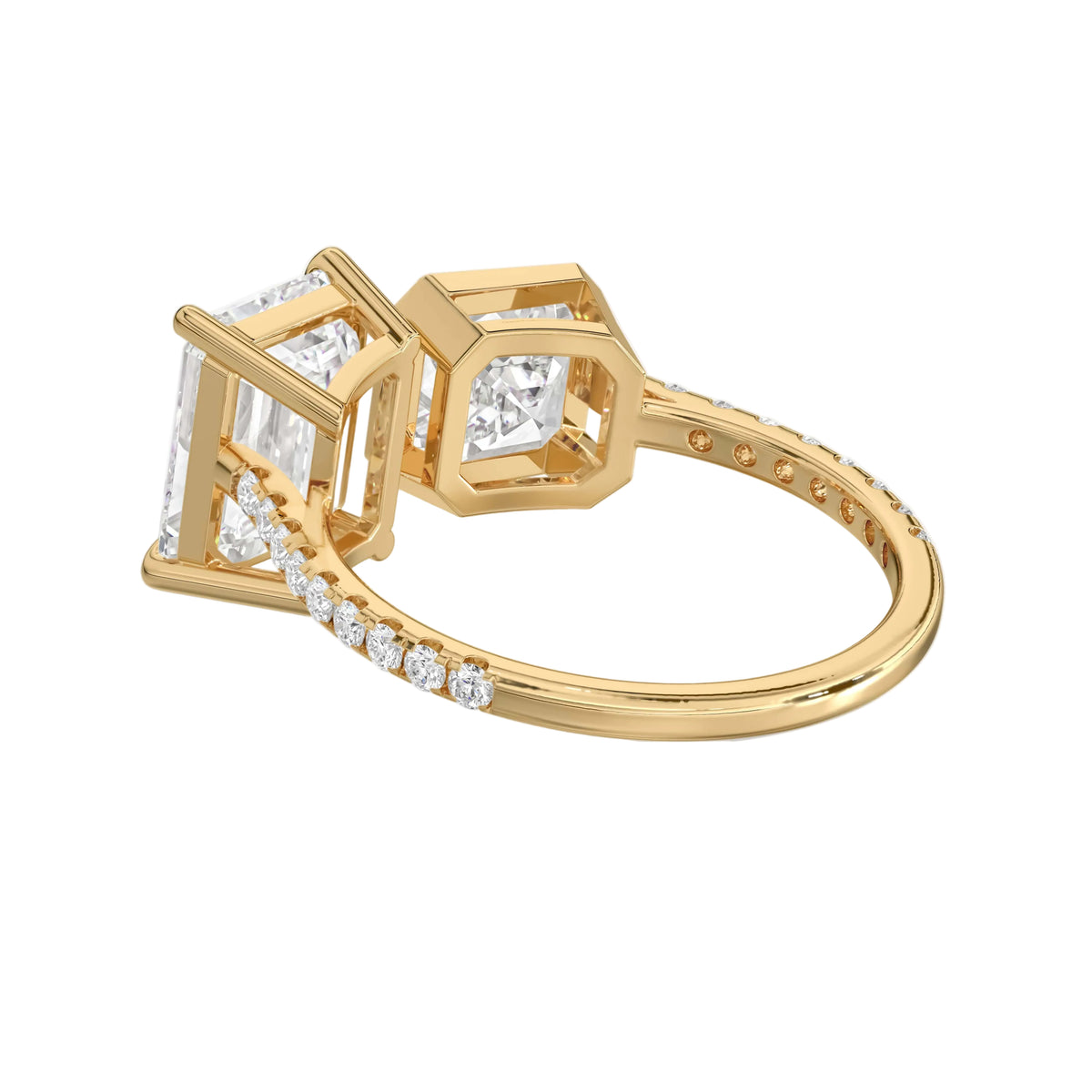Asscher & Emerald Lab Grown Diamond & Moissanite Open Cuff Ring