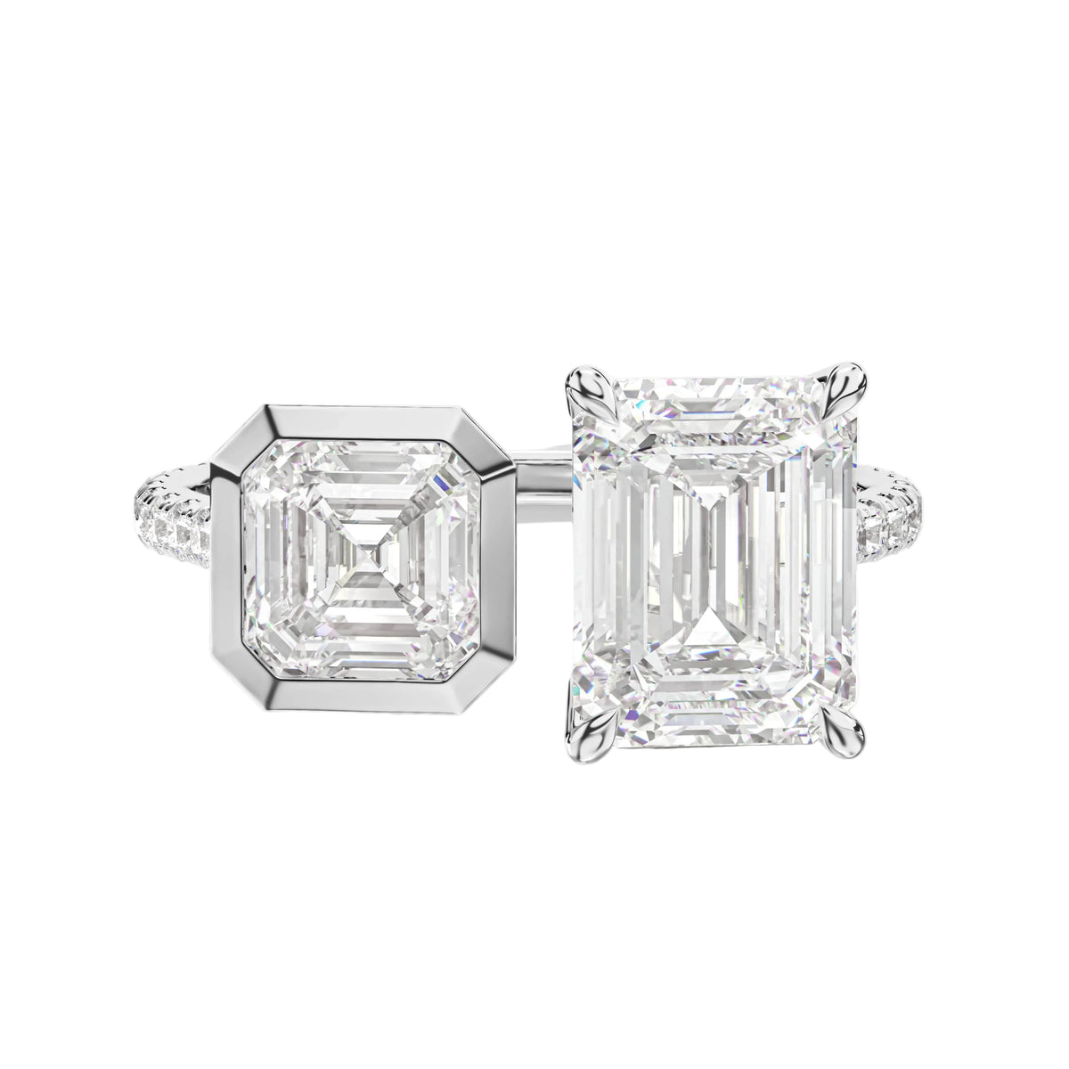 Asscher & Emerald Lab Grown Diamond & Moissanite Open Cuff Ring