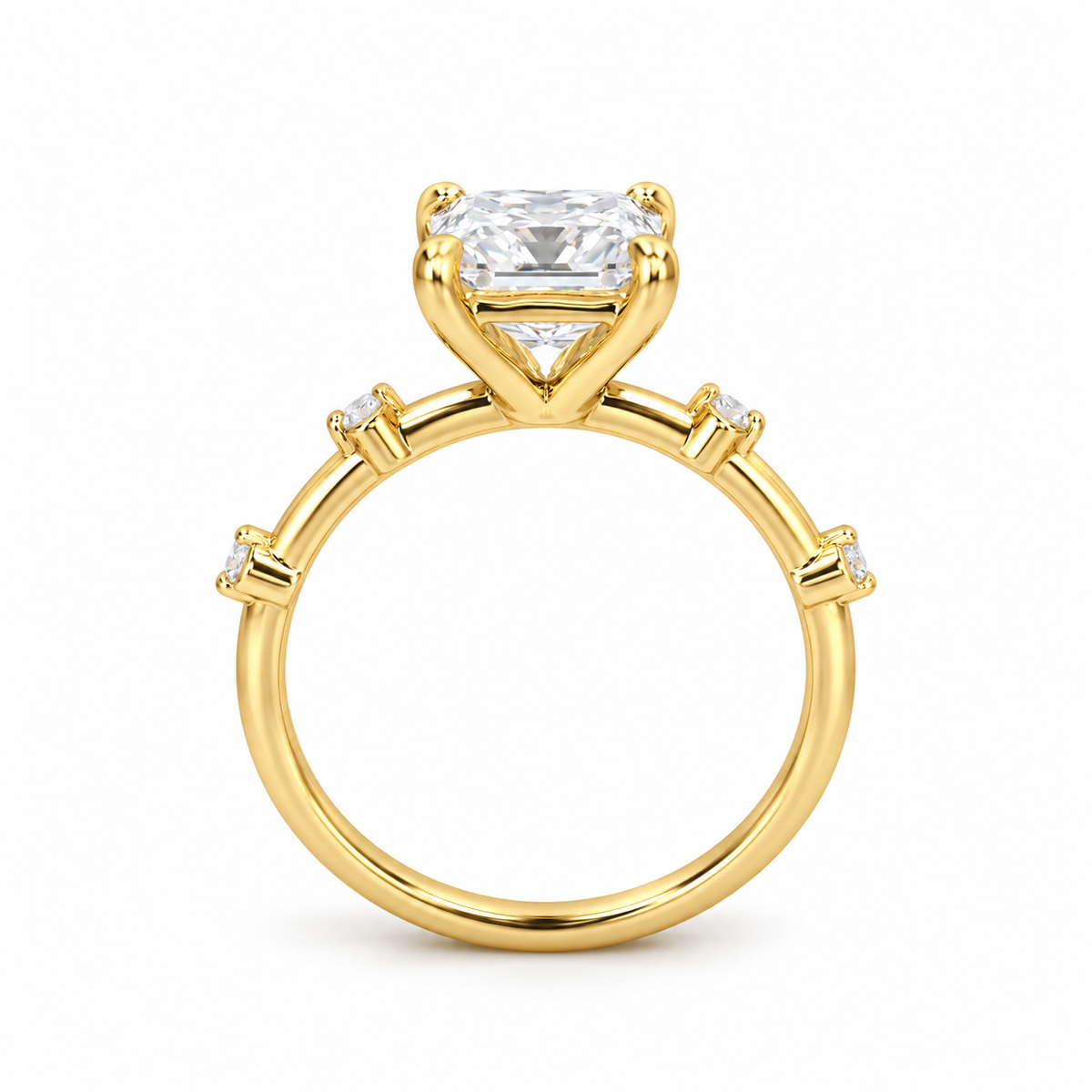 princess lab grown diamond engagement ring in gold, top view