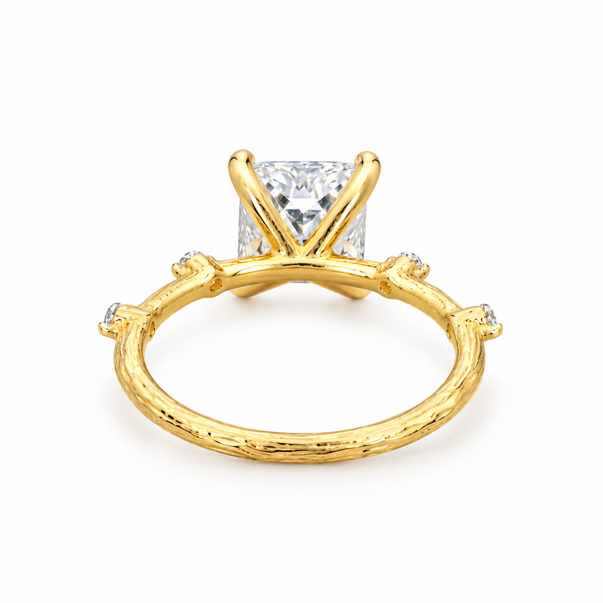 princess lab grown diamond engagement ring in gold, side profile
