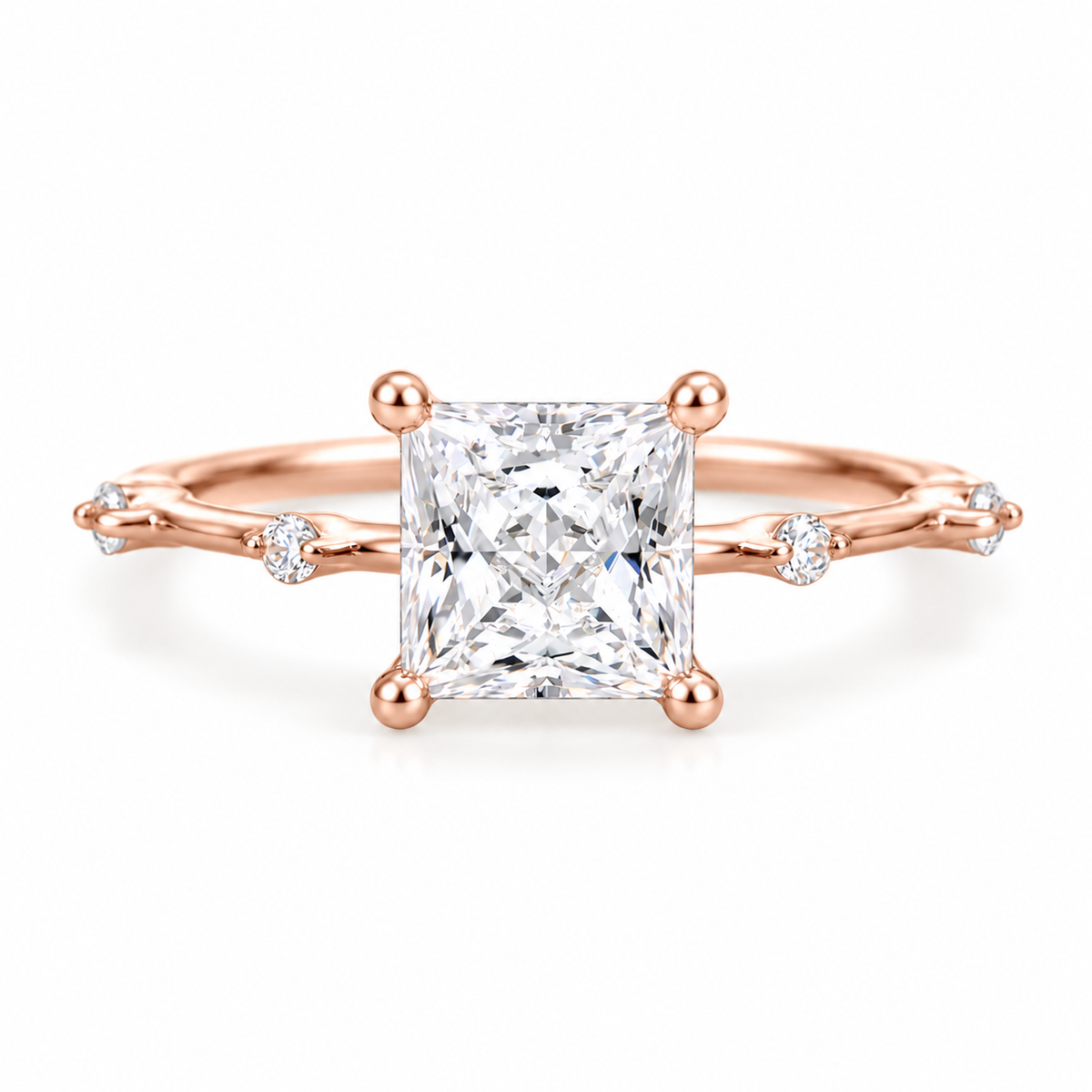 princess lab grown diamond engagement ring in gold, on-hand