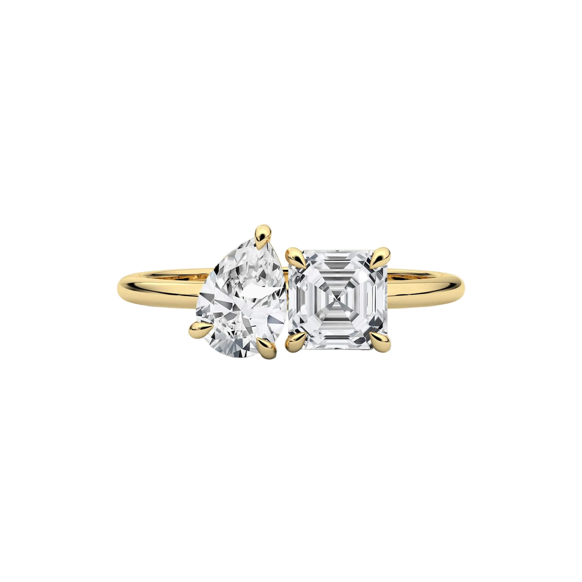 pear lab grown diamond engagement ring in silver, three-quarter view