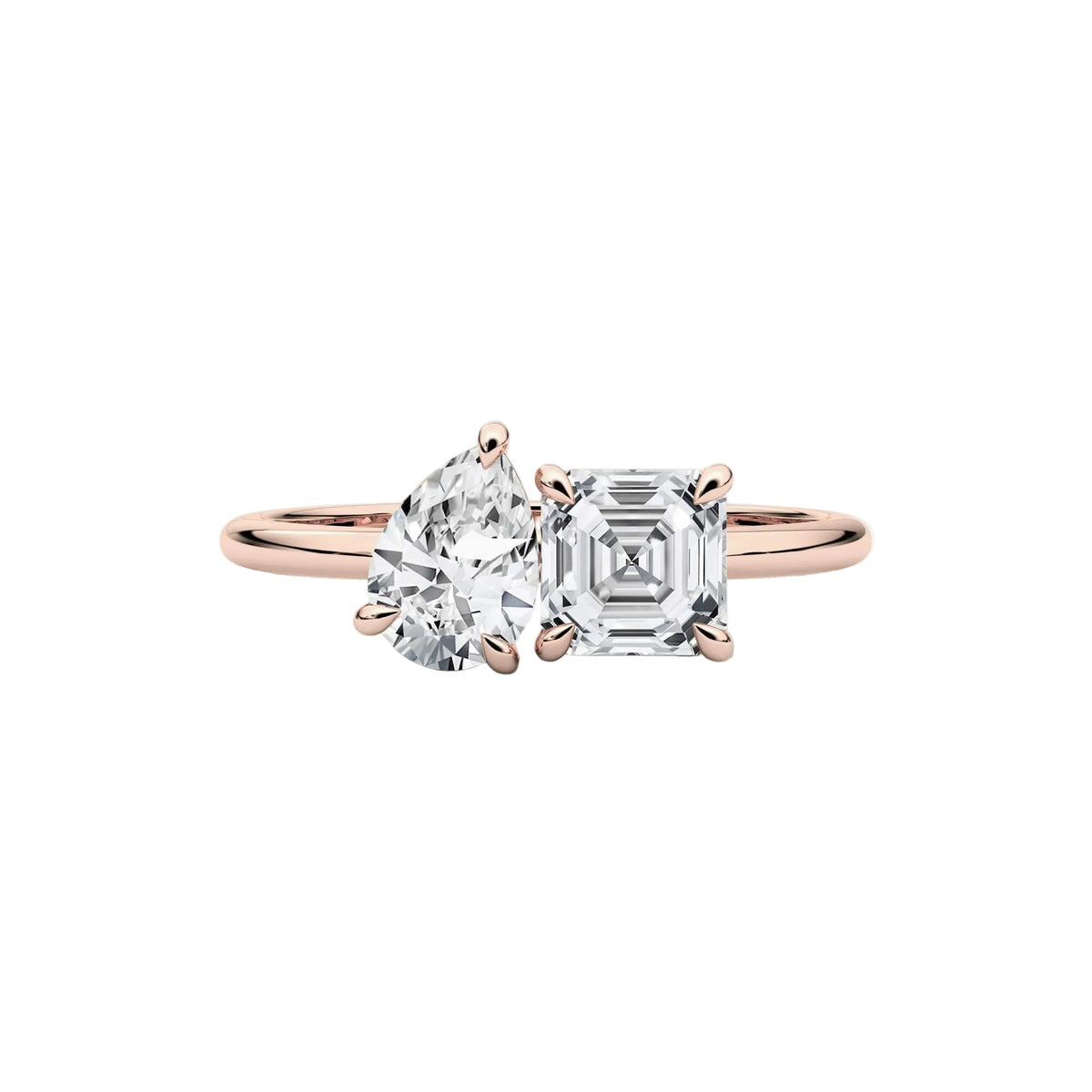 Lab Diamond Asscher & Pear Cut Toi-Et-Moi Ring