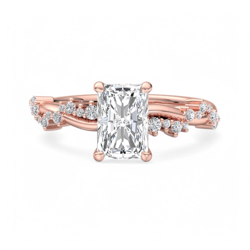 1.5 CT Radiant Cut Lab Grown Diamond Twig and Leaf Engagement Ring