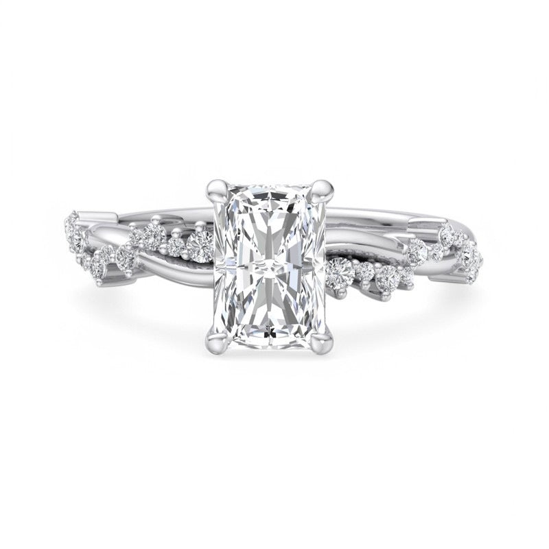 1.5 CT Radiant Cut Lab Grown Diamond Twig and Leaf Engagement Ring