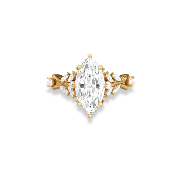 marquise lab grown diamond engagement ring in silver, three-quarter view