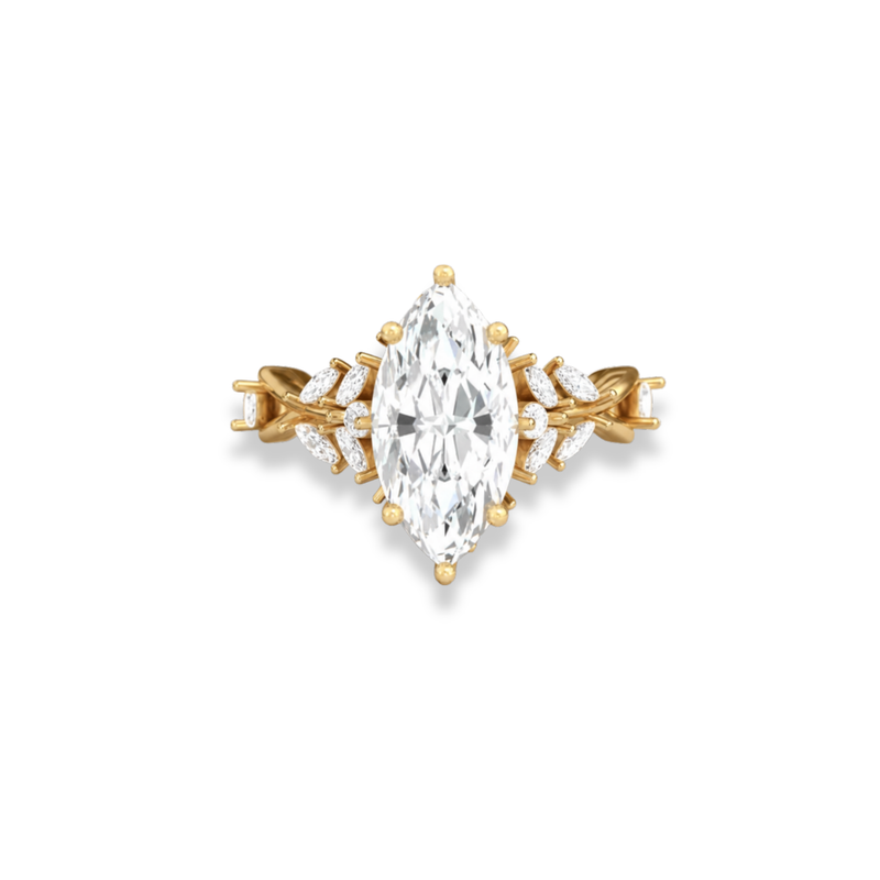 marquise lab grown diamond engagement ring in silver, three-quarter view