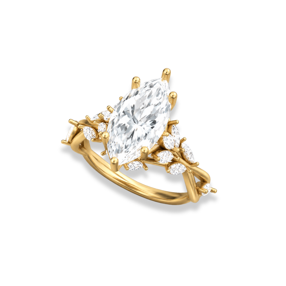 Vintage Inspired Lab Grown & Moissanite Marquise Diamond Engagement Ring