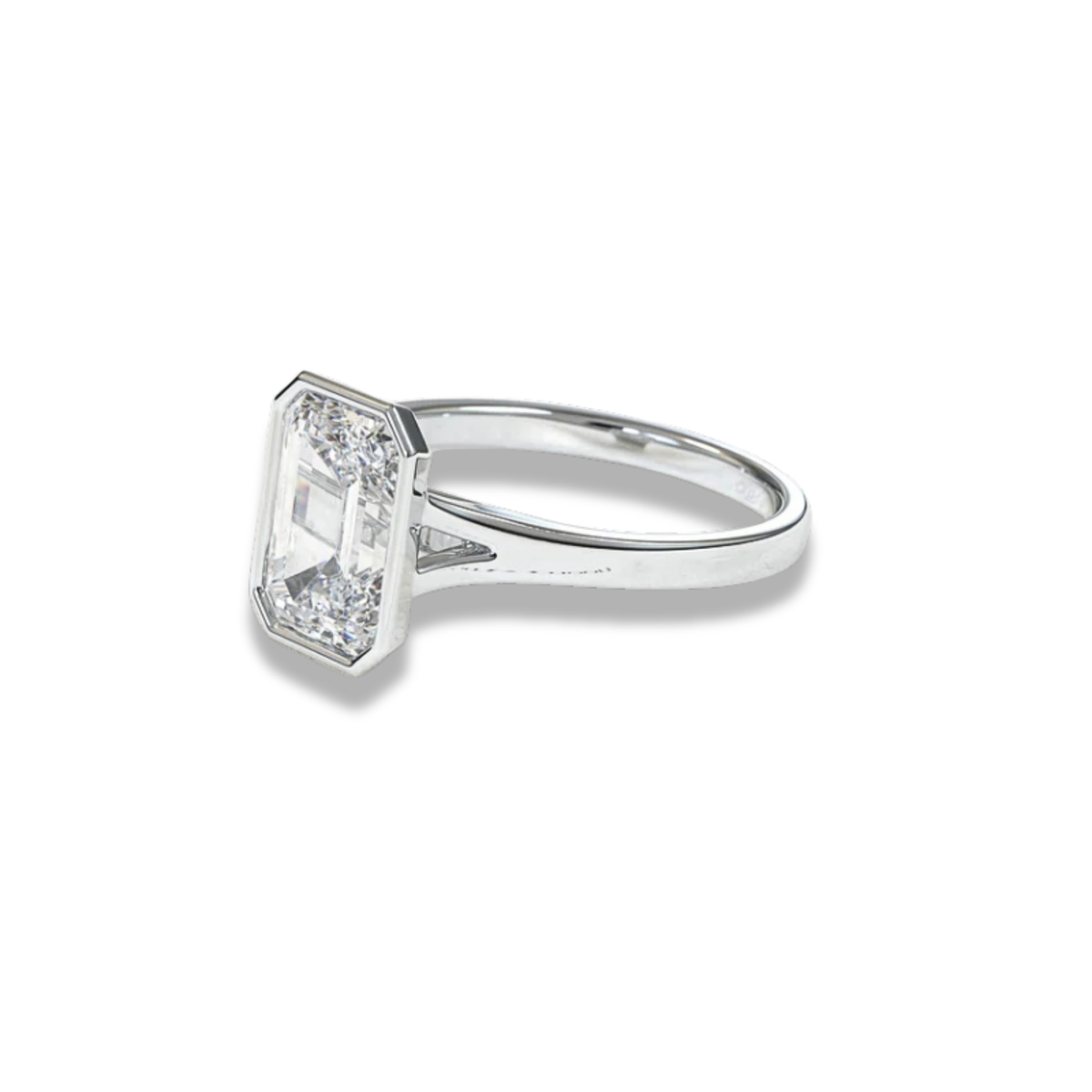 emerald lab grown diamond engagement ring in 14k, side profile