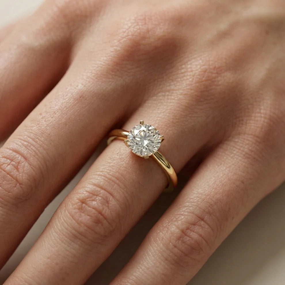 Round Cut Solitaire Engagement Ring Lab Grown Diamond And Moissanite