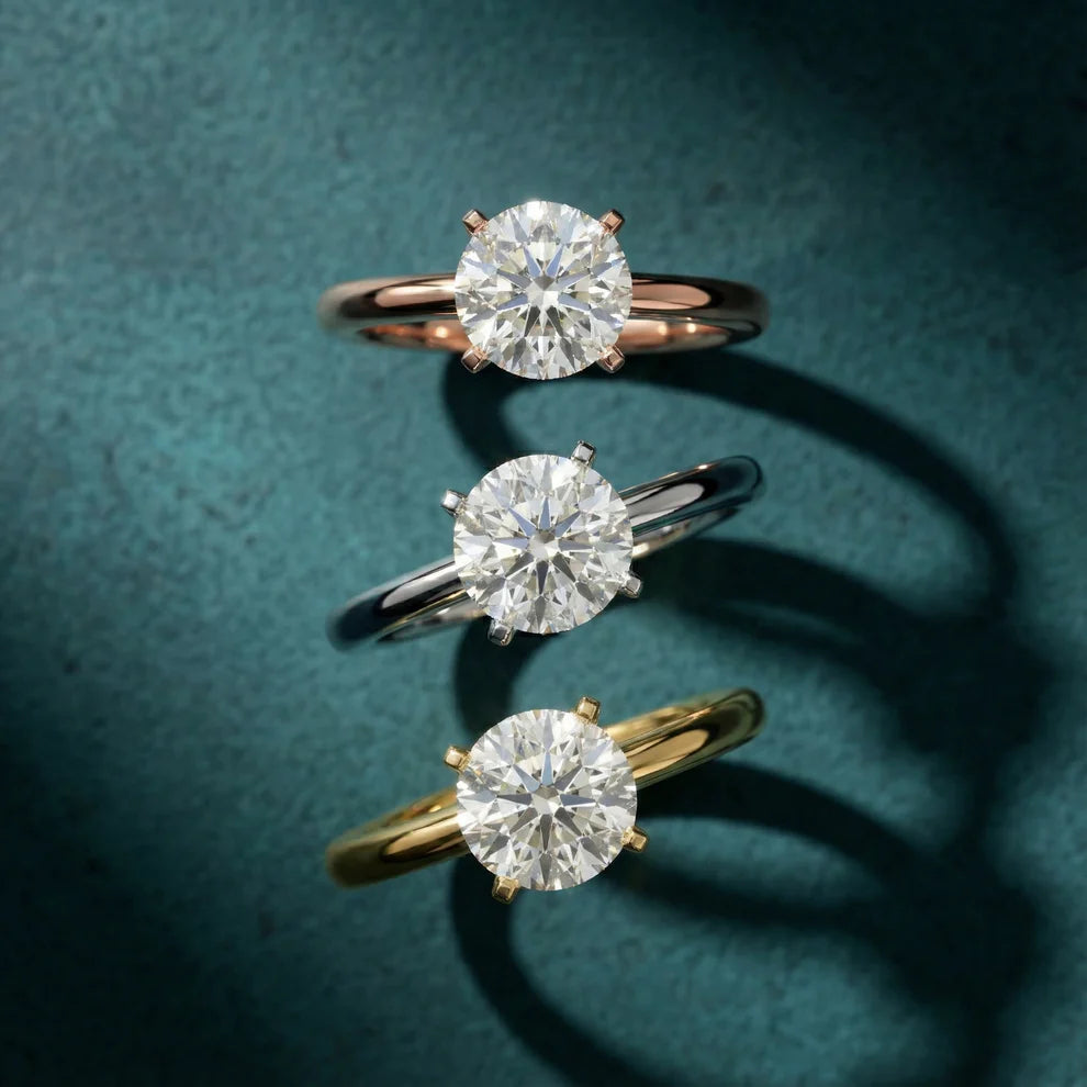 Round Cut Solitaire Engagement Ring Lab Grown Diamond And Moissanite
