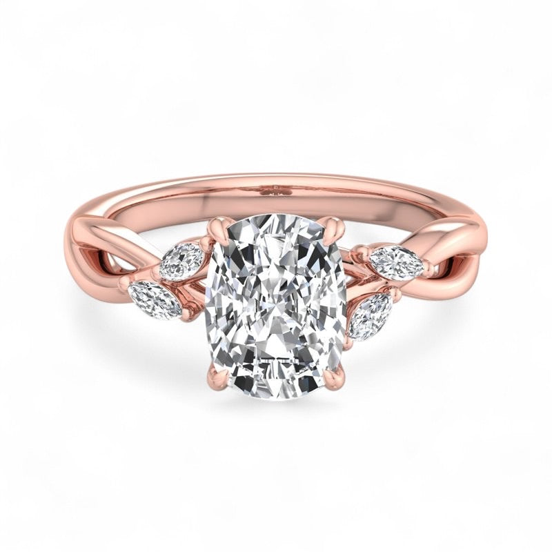 1.60 Carat Elongated Cushion Lab Grown Diamond Twig Engagement Ring