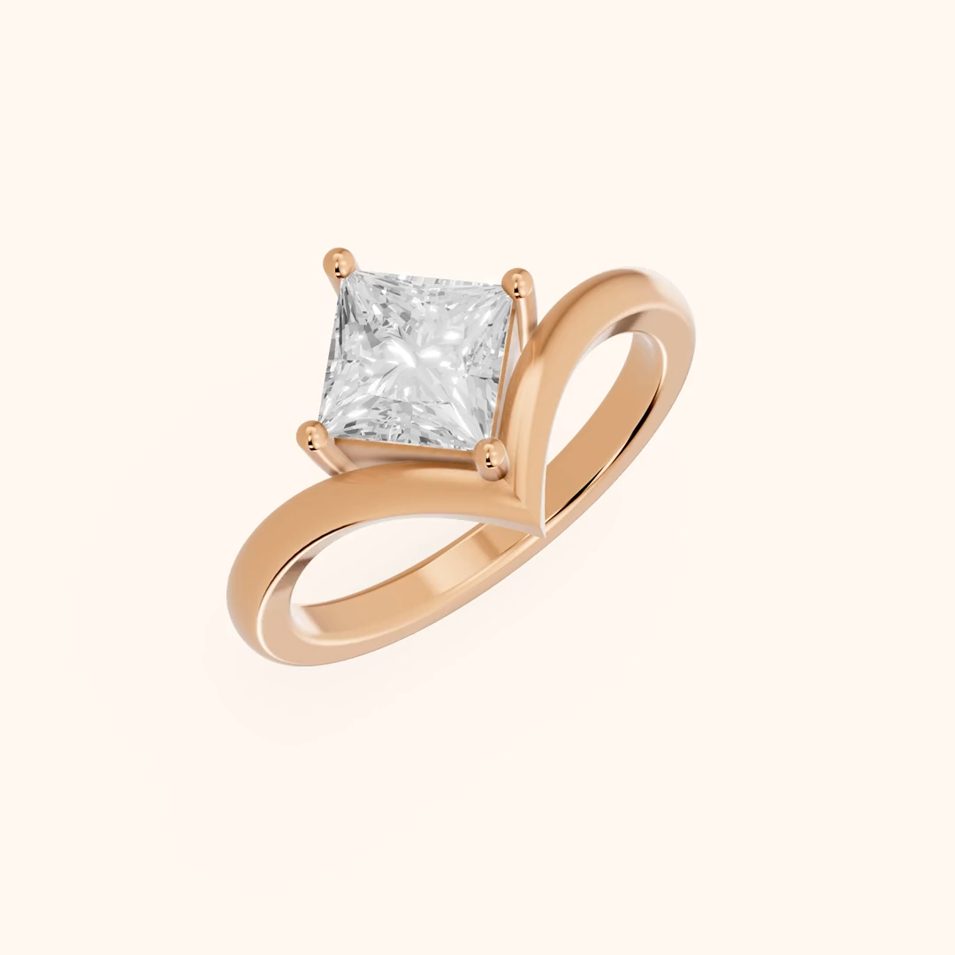 princess lab grown diamond engagement ring in silver, three-quarter view