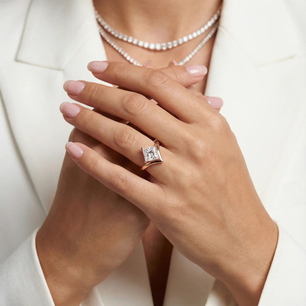 Princess Cut Solitaire Engagement Ring – Lab Grown Diamond & Moissanite