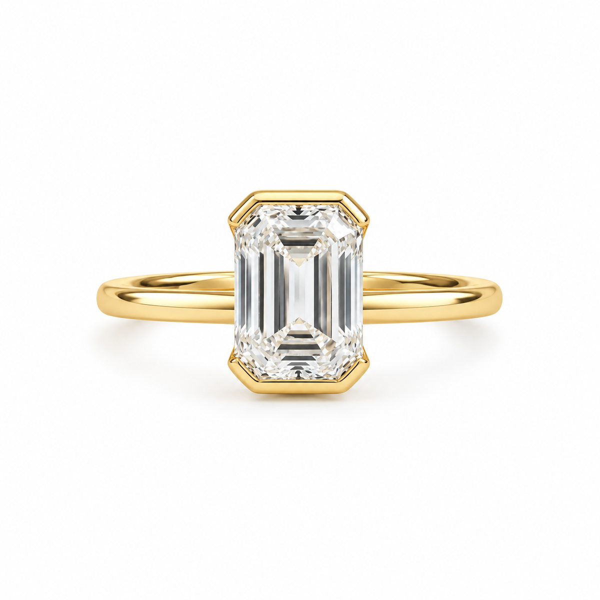 Emerald cut solitaire engagement ring with lab-grown diamond – Modern bezelbar setting