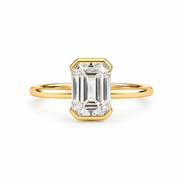Emerald cut solitaire engagement ring with lab-grown diamond – Modern bezelbar setting