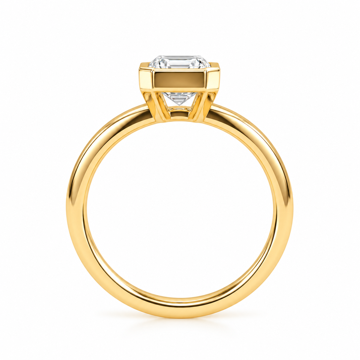 Emerald cut solitaire engagement ring with lab-grown diamond – Modern bezelbar setting