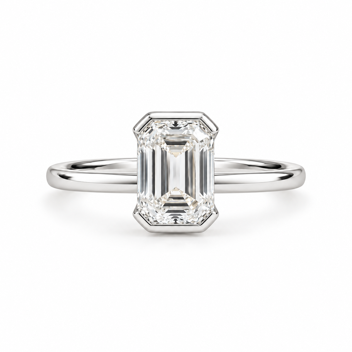 Emerald cut solitaire engagement ring with lab-grown diamond – Modern bezelbar setting