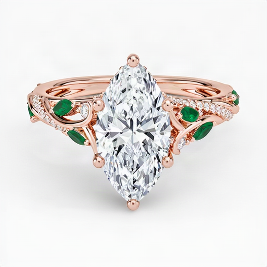 Begonia Vine Diamond and Lab Emerald Ring