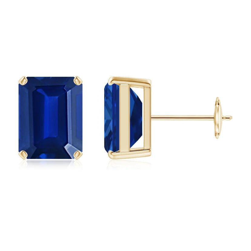 emerald lab grown sapphire earrings in silver, three-quarter view