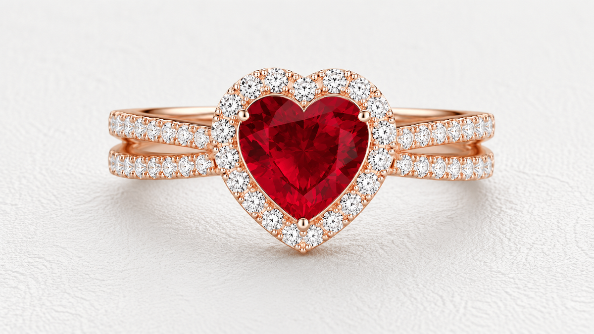 Heart Cut Lab Grown Diamond & Moissanite Halo Engagement Ring with Triple Row Pavé Band