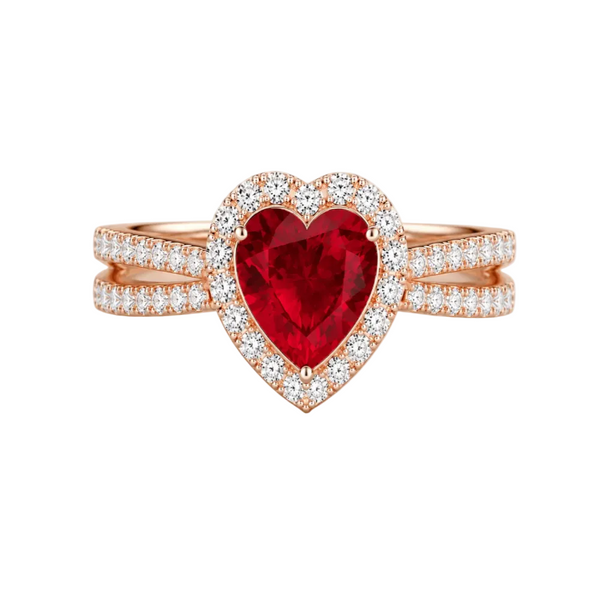 Heart Cut Lab Grown Diamond & Moissanite Halo Engagement Ring with Triple Row Pavé Band