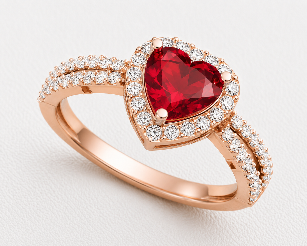 Heart Cut Lab Grown Diamond & Moissanite Halo Engagement Ring with Triple Row Pavé Band