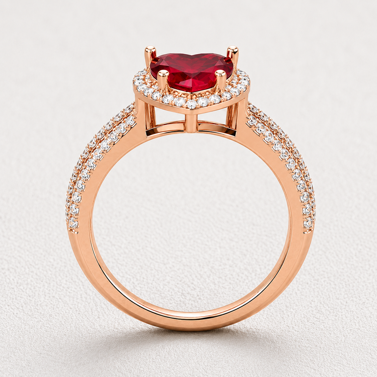 Heart Cut Lab Grown Diamond & Moissanite Halo Engagement Ring with Triple Row Pavé Band