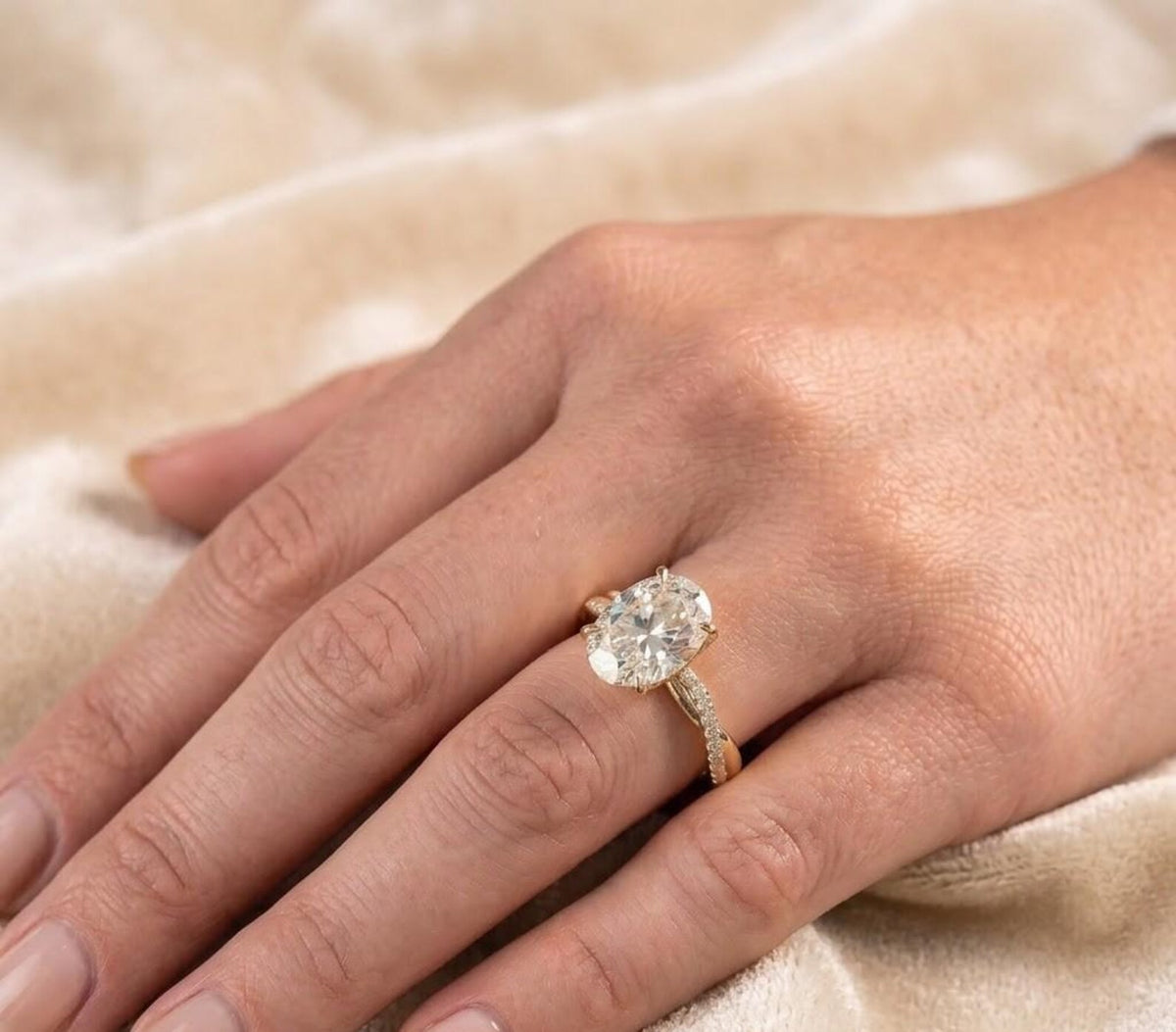 Oval Cut Moissanite Engagement Ring for Women,  Twisted Pavé Band Ring