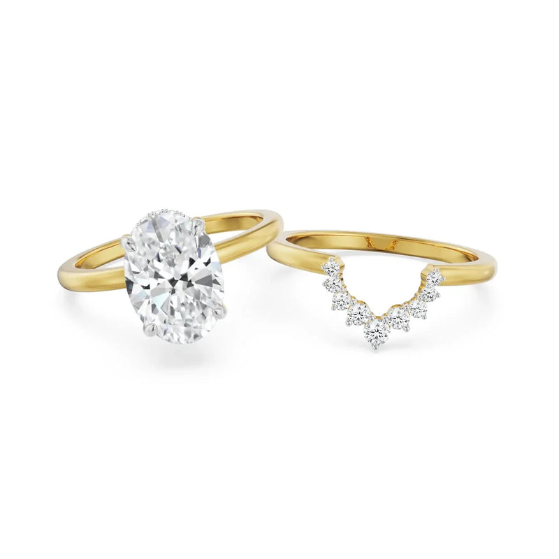 oval lab grown diamond ring set in silver, three-quarter view