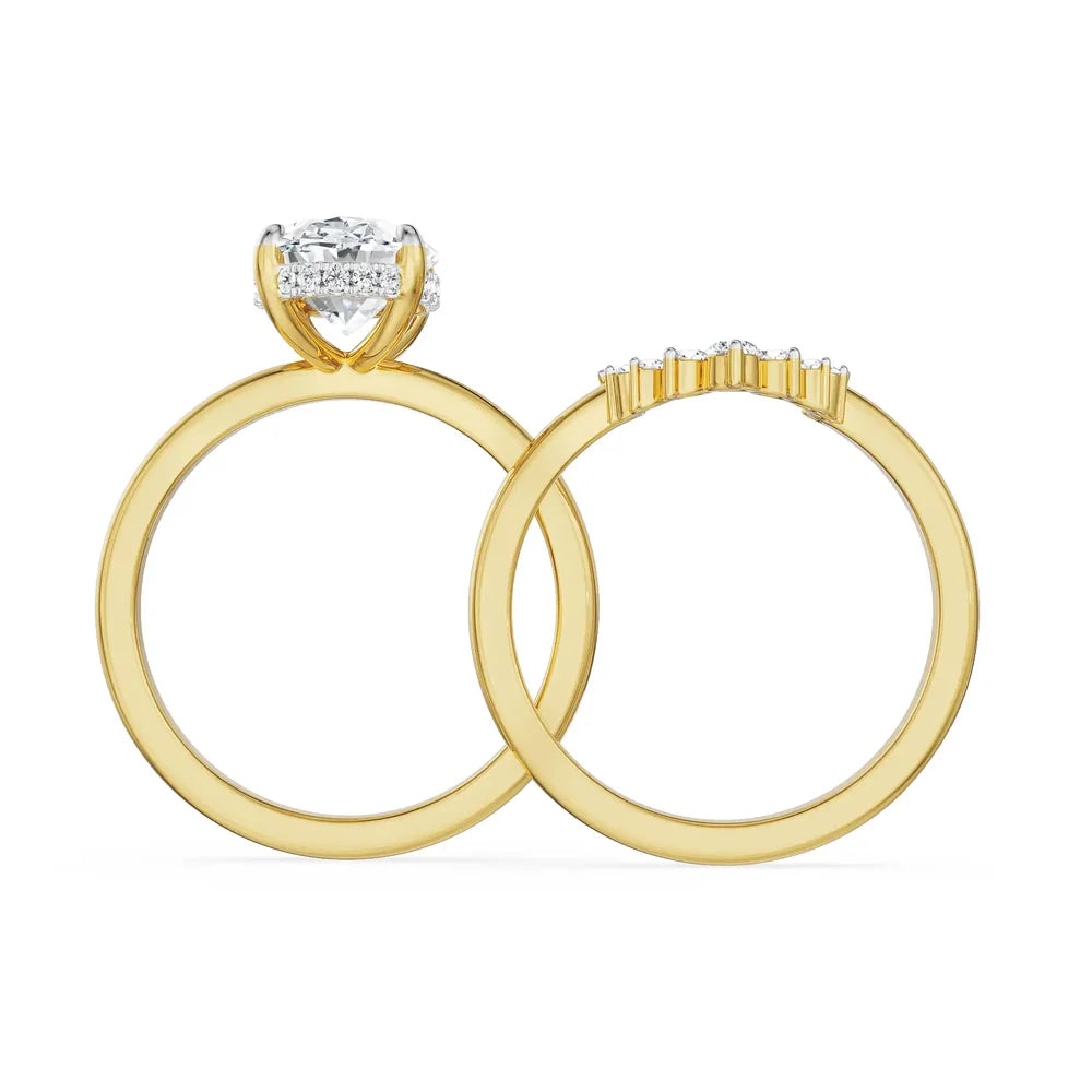 2 ct Oval Cut Vintage Lab Grown Diamond & Moissanite Bridal Ring Set
