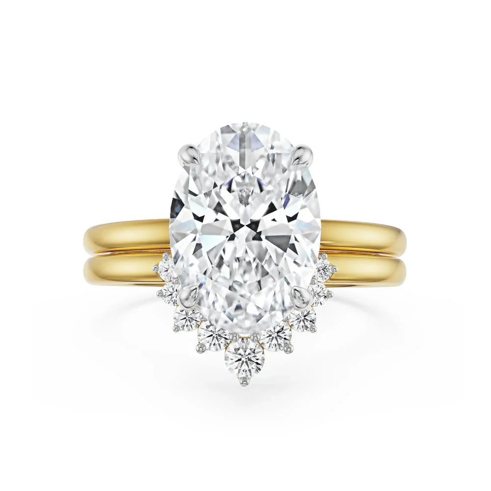 2 ct Oval Cut Vintage Lab Grown Diamond & Moissanite Bridal Ring Set