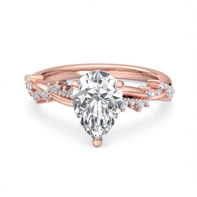 1.50ct Pear shaped Lab grown Diamond Infinity Leaf Engagement Ring