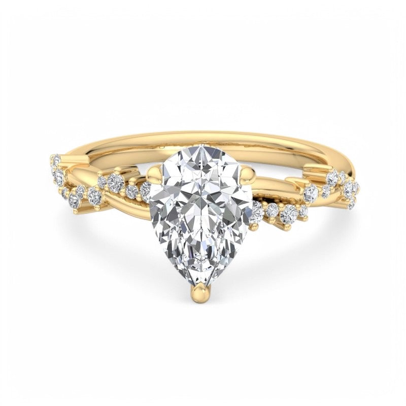 1.50ct Pear shaped Lab grown Diamond Infinity Leaf Engagement Ring