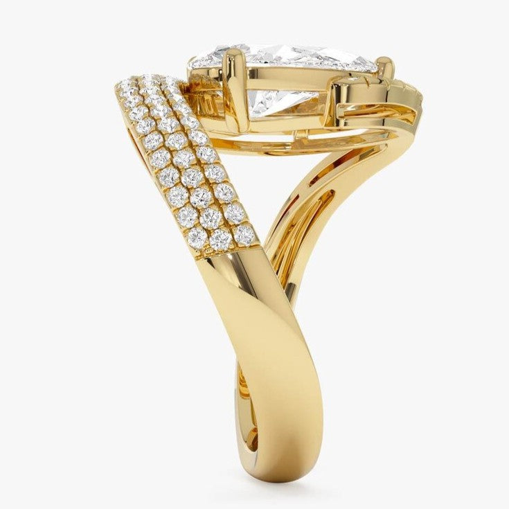 2ctw Pear Triple Row Pave Diamond Engagement Ring, Statement Bridal Ring, Unique Teardrop Diamond Ring