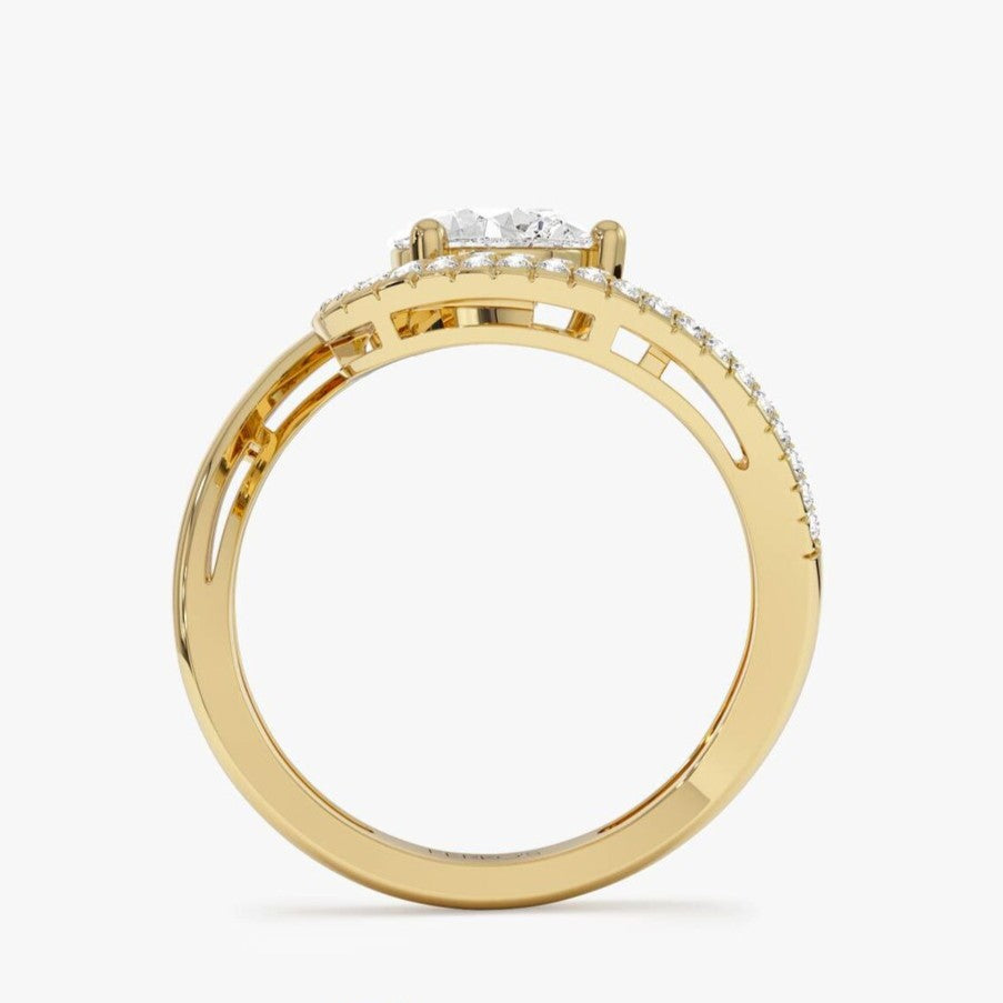 2ctw Pear Triple Row Pave Diamond Engagement Ring, Statement Bridal Ring, Unique Teardrop Diamond Ring