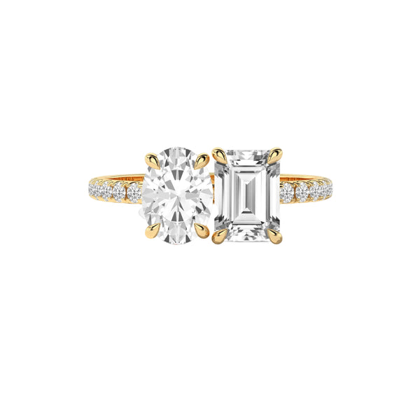 Emerald Cut & Oval Cut Toi-Et-Moi Engagement Ring