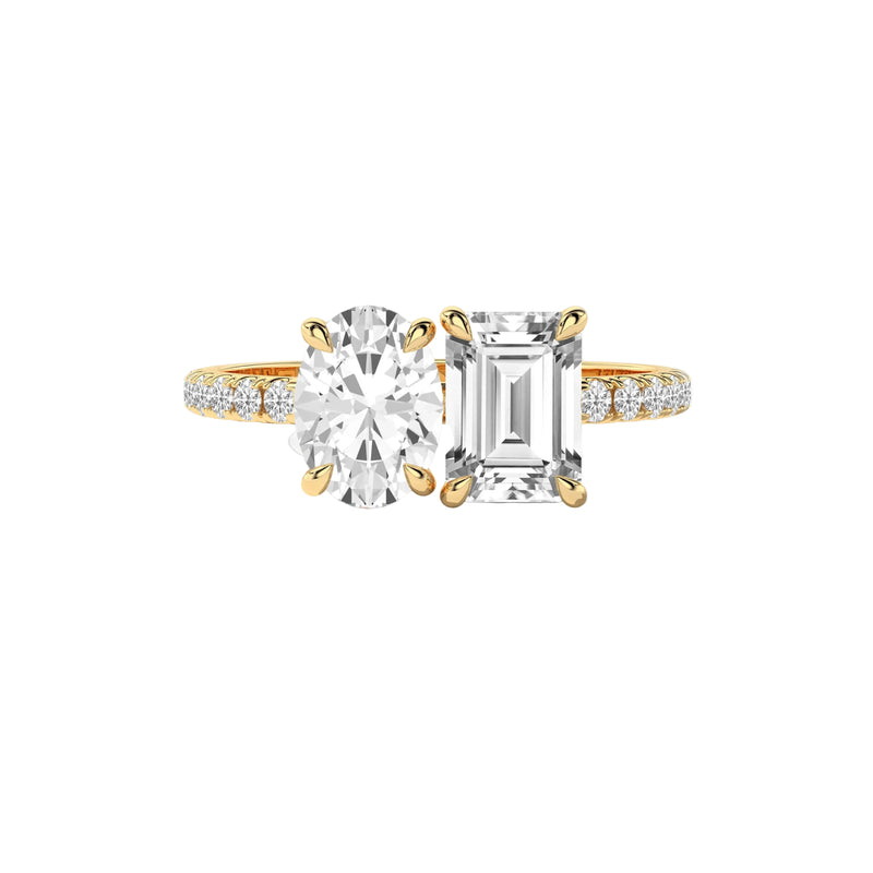 Emerald Cut & Oval Cut Toi-Et-Moi Engagement Ring
