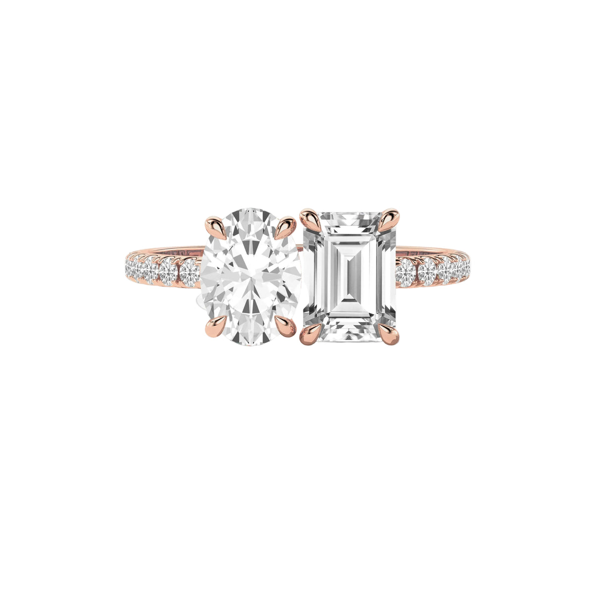 Emerald Cut & Oval Cut Toi-Et-Moi Engagement Ring